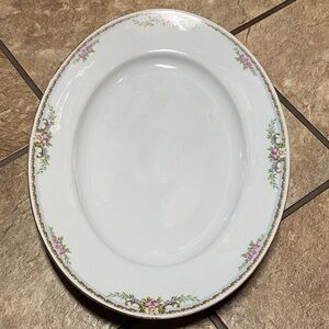 Vintage White Floral Bohemian Oval Platter